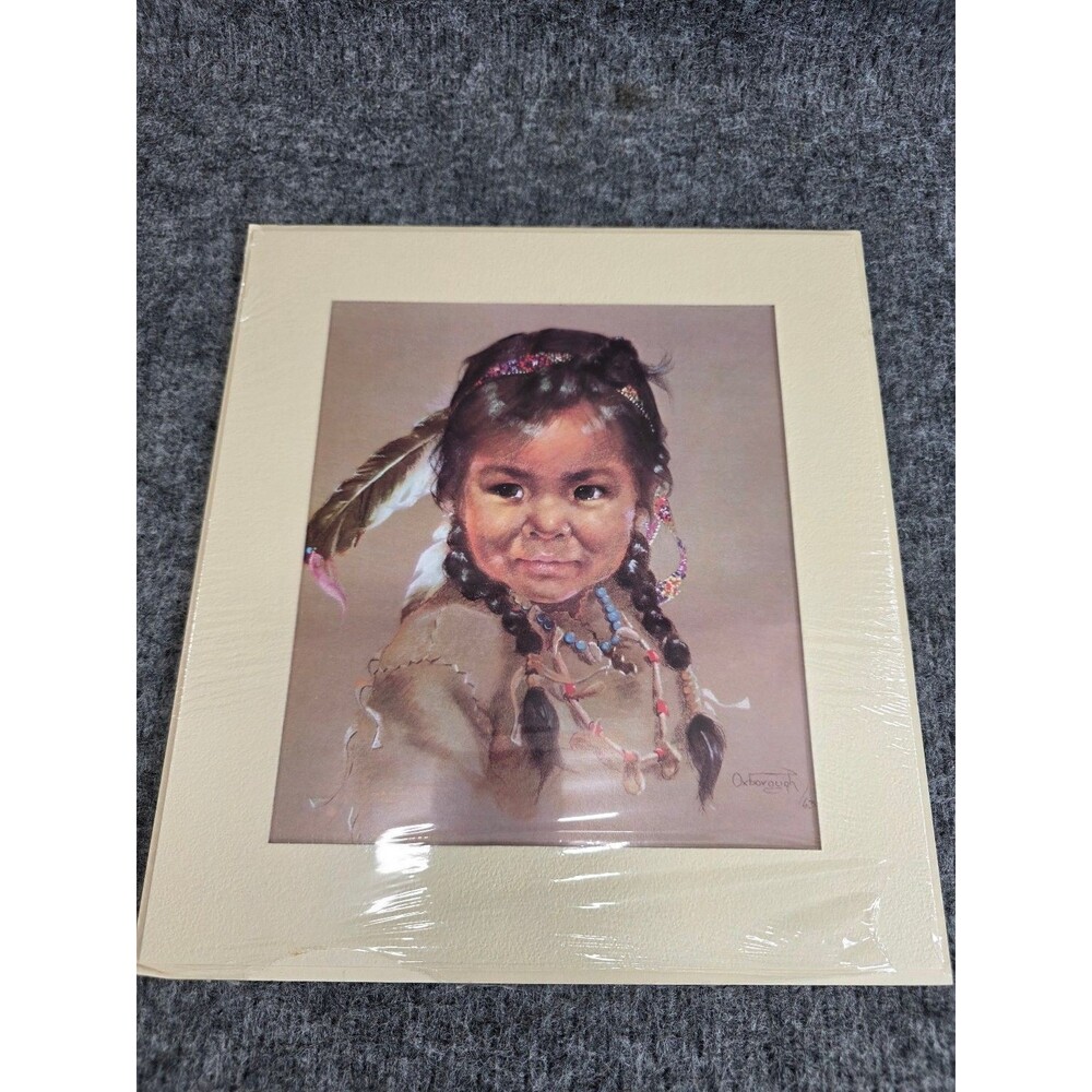 Signed Oxborough Native American Girl Portrait 'Falling Flower' Artwork